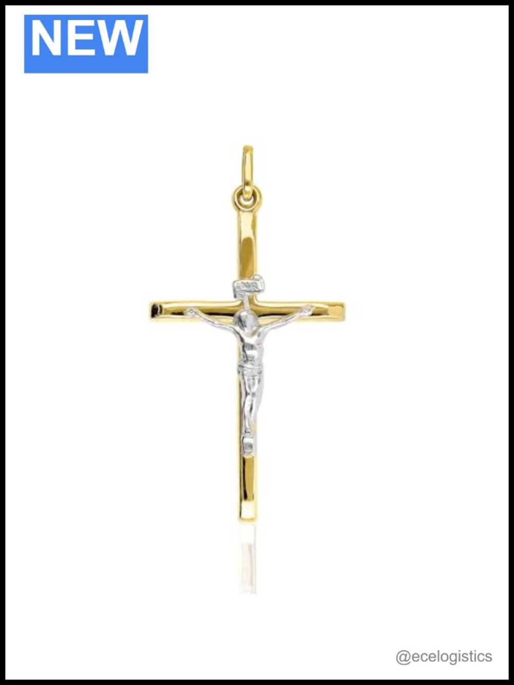 14k Two-Tone Gold Crucifix Cross Pendant Necklace Italian Charm, 30mm
